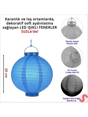 Süsle Bebek ve Parti Led Işıklı Pilli Kağıt Fener, 25,00 cm - Mavi