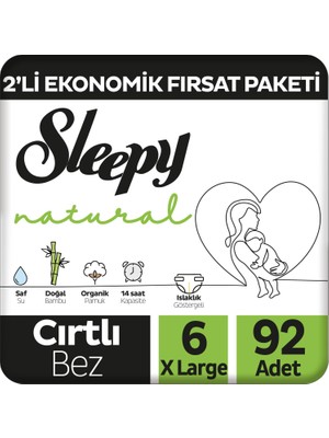 Sleepy Natural 2'li Fırsat Paketi 6 Numara Xlarge Bebek Bezi 92 Adet