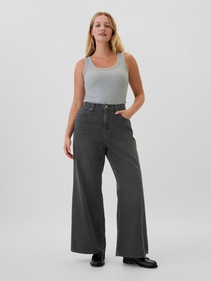 Gap Kadın Siyah Wide Leg Jean Pantolon