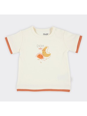 Panço Yenidoğan Erkek Çocuk Kısa Kollu Tişört Ekru Günlük Stil Sevimli Grafik Desenli