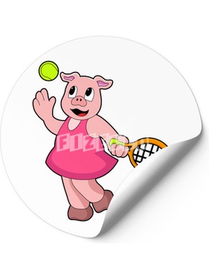 Fizello Pig At Tennis With Tennis Racket Sticker