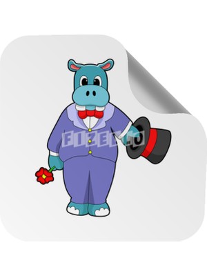 Fizello Hippo As Groom With Suit & Rose Sticker