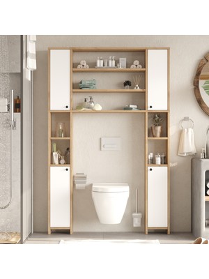 Robin Home Opal Çok Amaçlı Tuvalet Banyo Dolabı Kapaklı Raflı Sepet-Beyaz