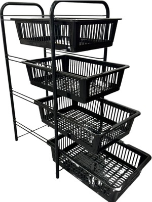 Art&Gift Ece Metal 4 Plastik Raflı Tekerlekli Siyah Sebzelik Meyvelik Organizer