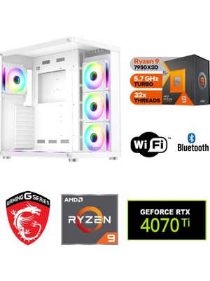 MSI 12 GB RTX4070Tİ – Gaming Pc Ddr5 – Ryzen 9 7950X3D-32 GB Ddr5 6000 Mhz – 1 Tb M.2 SSD – Sıvı Sogutmalı – Windows 11 Pro