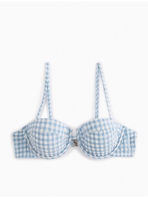 Koton Mavi Pötikareli Straplez Bikini Üstü Askı Detaylı Kadın Plaj Modası