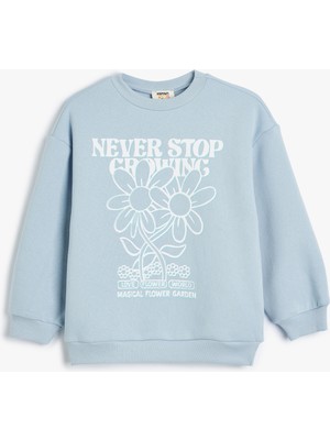 Koton Çiçek Baskılı Uzun Kollu Bisiklet Yaka Sweatshirt Kız Çocuk İçin Orta Kalınlık