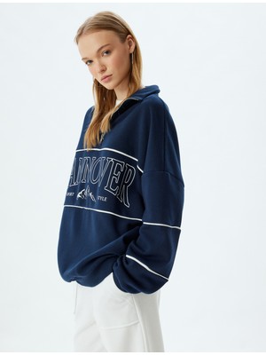 Koton Oversize Sweatshirt Yarım Fermuarlı Kolej Baskılı Dik Yaka