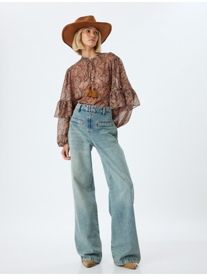 Koton Geniş Paça Kot Pantolon Yüksek Bel Cep Detaylı Fermuarlı - Wide Leg Jean