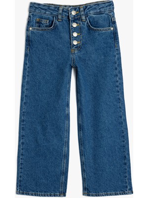 Koton Bol Paça Kot Pantolon Düğme Kapamalı Cepli Pamuklu