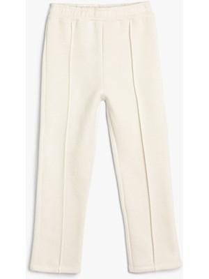 Koton Basic Nervürlü Eşofman Altı Ekru Renkli Kız Çocuk Beli Lastikli Rahat Kullanım