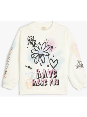Koton Sweatshirt Grafiti Temalı Bisiklet Yaka Uzun Kollu