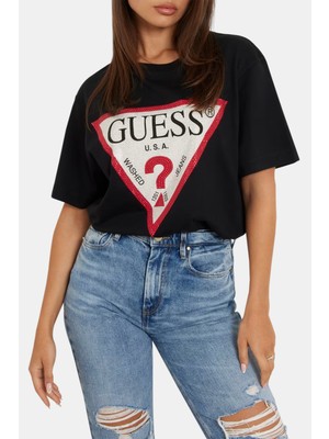 Guess Ss Cn Shiny Pamuklu Bisiklet Yaka T-Shirt W4YI34I3Z14 Kadın T-Shirt W4YI34 I3Z14 Jblk