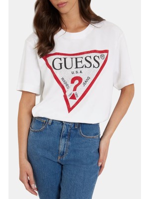 Guess Ss Cn Shiny Pamuklu Bisiklet Yaka T-Shirt W4YI34I3Z14 Kadın T-Shirt W4YI34 I3Z14 G011