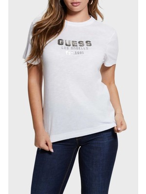 Guess Ss Cn Pyramide Pamuklu Bisiklet Yaka T-Shirt W4YI35KC8T0 Kadın T-Shirt W4YI35 KC8T0 G011