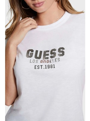 Guess Ss Cn Pyramide Pamuklu Bisiklet Yaka T-Shirt W4YI35KC8T0 Kadın T-Shirt W4YI35 KC8T0 G011