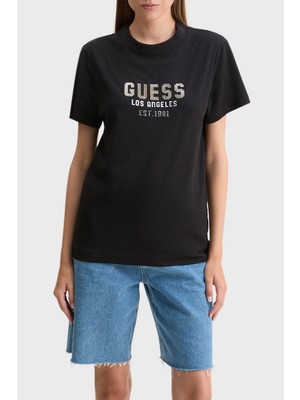 Guess Ss Cn Pyramide Pamuklu Bisiklet Yaka T-Shirt W4YI35KC8T0 Kadın T-Shirt W4YI35 KC8T0 Jblk