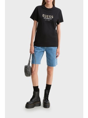 Guess Ss Cn Pyramide Pamuklu Bisiklet Yaka T-Shirt W4YI35KC8T0 Kadın T-Shirt W4YI35 KC8T0 Jblk