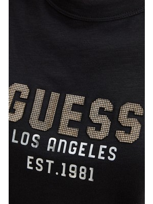 Guess Ss Cn Pyramide Pamuklu Bisiklet Yaka T-Shirt W4YI35KC8T0 Kadın T-Shirt W4YI35 KC8T0 Jblk