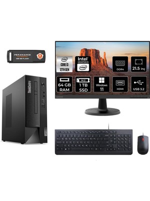 Lenovo Thinkcentre Neo 50S Intel Core I3 12100 64GB 1tb SSD 21.5" Fhd Monitör W11P 11SX002VTX Masaüstü Bilgisayar & Per4 USB Bellek 11SX002VTXMNT448