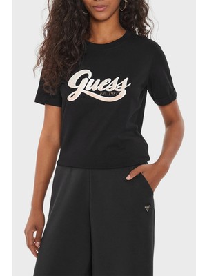 Guess Ss Cn Glittery Pamuklu Regular Fit T-Shirt W4YI09JA914 Kadın T-Shirt W4YI09 JA914 Jblk