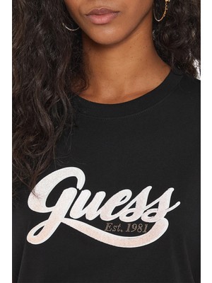 Guess Ss Cn Glittery Pamuklu Regular Fit T-Shirt W4YI09JA914 Kadın T-Shirt W4YI09 JA914 Jblk