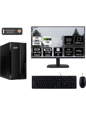 Acer Aspire TC1760 Intel Core I5 12400 48GB 2tb SSD GT730/4GB 21.5" Fhd Monitör W11H DT.BHUEM.005 Masaüstü Bilgisayar & Per4 USB Bellek DTBHUEM005MNT2394