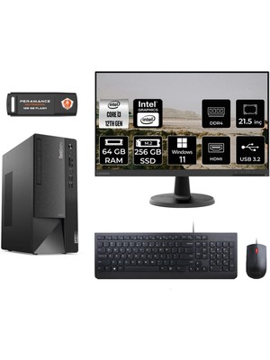 Lenovo Thinkcentre Neo 50T Intel Core I3 12100 64GB 256GB SSD 21.5" Fhd Monitör W11H 11SC001ATX Masaüstü Bilgisayar & Per4 USB Bellek 11SC001ATXMNT396