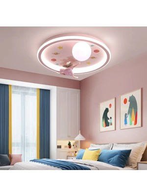 Burenze Girl Led Avize Çocuk Odası Avize Pembe 3 Renk Kumandalı Dimmer Özellikli