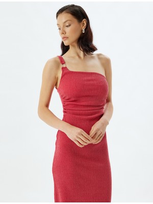 Koton Tek Omuz Kalem Elbise Midi Boy Dokulu Drapeli Slim Fit