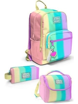 Coral High Renkli Çizgili Desenli 3’lü Okul Çanta Seti Pembe Ergonomik Yapı ile Konforlu Taşıma SET0123630