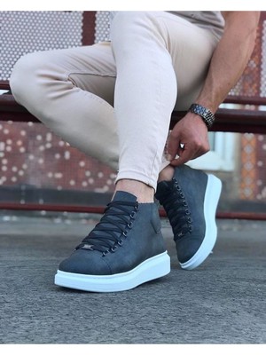 Lisinya Gri Bağcıklı Sneakers  Yarım Bilek Bot