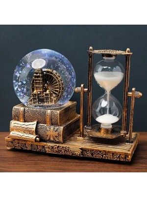 Keyfim Shop Big Beng Saat Kulesi Işıklı Sulu Kar Küreli Kum Saati Hediyelik Kum Saati