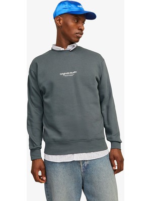 Jack & Jones Jorvesterbro Sweat Crew Neck Noos Erkek Gri Sweatshirt 12241694-IRONGATE