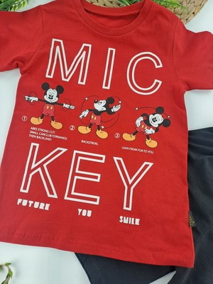 Erkek Çocuk Tişort Şort Ikili Takım Yazlık Mickey Mouse Baskılı Pamuklu