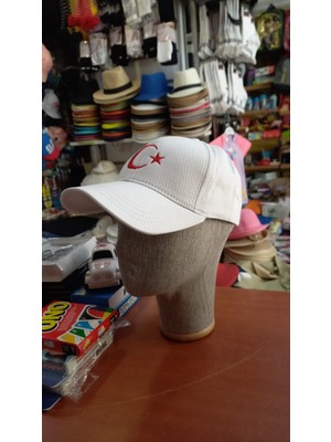 Salar Ticaret Bayrak Şapka Ayyıldızlı Şapka Nakışlı Unisex Model Beyaz