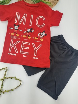 Bonboner Kids Erkek Çocuk Tişort Şort Ikili Takım Yazlık Mickey Mouse Baskılı Pamuklu