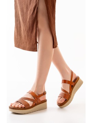 Taba Ortopedik Deri Dolgu Kadın Sandalet