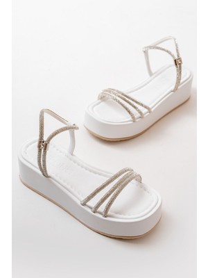 Shemard  Beyaz Taşlı Dolgu Kadın Sandalet