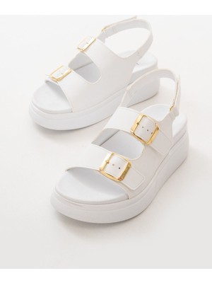 Beyaz Dolgu Topuk Kadın Sandalet