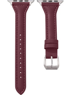 Quse Apple Watch Seri SE/11/10/9/8/7/6/5/4/3 ile Uyumlu 42MM- 41MM-40MM-38MM İnce Deri Kordon Mürdüm