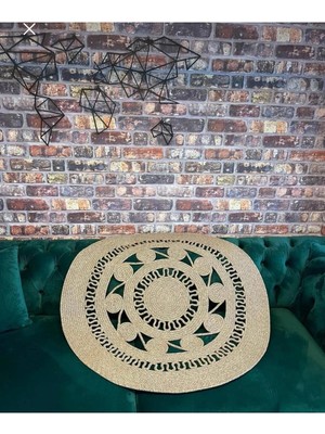 My Doğa Store Hasır Jüt Halı El Örgüsü Halı Kilim Yıkanabilir Çift Taraflı Yuvarlak