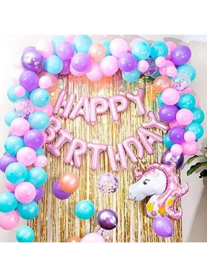 Store Unicorn Temalı 50 Adet Balonlu Doğum Parti Konsepti