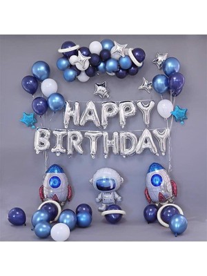 Store Uzay Astranot Temalı Happy Birthday Folyo Set Doğum Günü Süsü