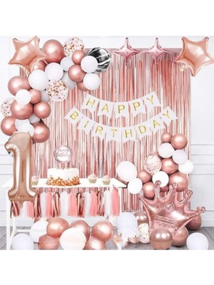Store Rosegold Kral Taçlı, 36cm Rose Gold Yaş Doğum Günü Parti Seti Doğum Günü Süsü