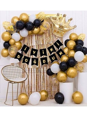 Store Kral Taçlı Balon Zinciri Doğum Günü Seti Iyi Ki Doğdun Doğum Günü