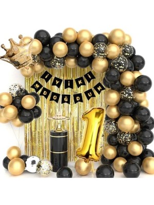 Store Kral Taçlı 1 Yaş Balonlu Balon Zincirli Doğum Günü Seti Iyi Ki Doğdun-2-En Yeni Haliyle