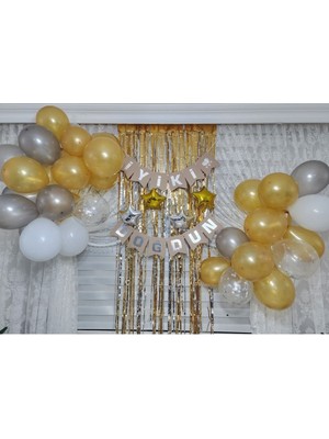 Store Gümüş Ve Güd Yıldız Folyo Gümüş Kraft Iyiki Doğdun Banner Doğum Günü Seti