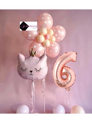 Store 6 Yaş Çiçek Kedi Balon Demeti Doğum Günü Süsü Doğum Günü Parti Seti