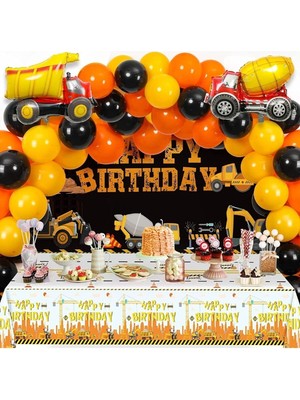 Store Inşaat Temalı Kamyon Folyo Balonlu Lüks Hazır Doğum Günü Süsü Parti Seti 30 Balonlu